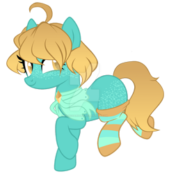 Size: 1280x1316 | Tagged: safe, artist:magicdarkart, species:earth pony, species:pony, g4, clothing, deviantart watermark, female, mare, obtrusive watermark, simple background, socks, solo, striped socks, transparent background, watermark