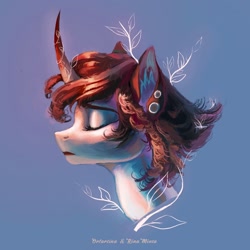 Size: 1920x1920 | Tagged: safe, artist:orfartina, artist:rinamintaart, oc, species:pony, species:unicorn, g4, blue background, bust, female, mare, portrait, simple background, solo