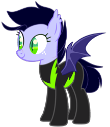 Size: 1386x1605 | Tagged: safe, artist:meimisuki, artist:rukemon, base used, oc, oc only, oc:emerald fang, species:bat pony, species:pony, episode:the washouts, g4, my little pony: friendship is magic, bat pony oc, bat wings, clothing, commission, female, freckles, mare, scar, simple background, solo, transparent background, uniform, washouts uniform, wings
