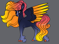 Size: 2800x2100 | Tagged: safe, artist:loryska, oc, parent:autumn blaze, parent:king sombra, species:pegasus, species:pony, g4, female, gray background, hybrid, simple background, solo, two toned wings, unshorn fetlocks, wings