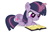 Size: 962x620 | Tagged: safe, artist:elementbases, artist:venomous-cookietwt, base used, character:mean twilight sparkle, species:alicorn, species:pony, g4, book, clone, female, filly, glowing horn, horn, magic, raised hoof, reading, simple background, solo, white background, younger