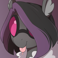 Size: 1850x1850 | Tagged: safe, artist:crimmharmony, oc, oc only, oc:mimicry, species:changeling, g4, female, goggles, original species, purple changeling, solo, tongue out