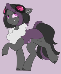 Size: 1400x1700 | Tagged: safe, artist:crimmharmony, oc, oc:mimicry, species:changeling, g4, goggles, original species, purple changeling, solo