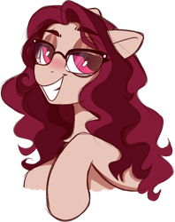Size: 710x898 | Tagged: safe, artist:crimmharmony, oc, oc only, oc:crimm harmony, species:pony, g4, bust, glasses, simple background, sketch, smiling, solo, teeth, transparent background