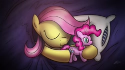 Size: 1920x1080 | Tagged: safe, artist:dori-to, character:fluttershy, character:pinkie pie, sleeping