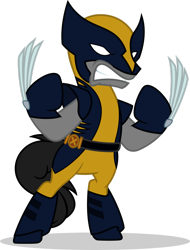 Size: 1280x1680 | Tagged: safe, artist:mlp-trailgrazer, oc, oc:nightshade, species:pony, g4, clothing, cosplay, costume, male, marvel, simple background, solo, stallion, transparent background, wolverine