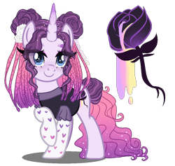 Size: 950x900 | Tagged: safe, artist:elementbases, artist:gihhbloonde, base used, oc, oc only, parent:inky rose, parent:pinkie pie, species:pony, species:unicorn, g4, adoptable, blushing, clothing, ethereal mane, female, flower, flower in hair, galaxy mane, magical lesbian spawn, mare, offspring, parents:inkypie, raised hoof, shirt, simple background, socks, solo, stockings, thigh highs, transparent background