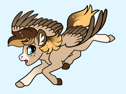 Size: 2800x2100 | Tagged: safe, artist:loryska, oc, parent:derpy hooves, parents:canon x oc, species:pegasus, species:pony, g4, blue background, male, offspring, simple background, solo, stallion, two toned wings, wings