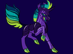 Size: 2800x2100 | Tagged: safe, artist:loryska, oc, parent:king sombra, parent:pharynx, parents:sombrynx, species:changepony, g4, blue background, hybrid, magical gay spawn, offspring, simple background, solo