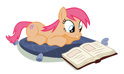 Size: 1422x846 | Tagged: safe, artist:elementbases, artist:moonlightthegriffon, character:tropical spring, species:earth pony, species:pony, g4, book, happy, pillow, reading, simple background, solo, white background
