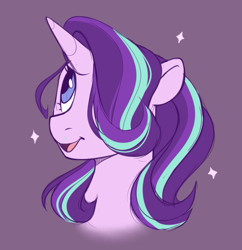 Size: 855x884 | Tagged: safe, artist:crimmharmony, character:starlight glimmer, species:pony, species:unicorn, g4, bust, cute, female, glimmerbetes, hair over one eye, mare, portrait, purple background, simple background, solo