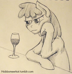 Size: 1200x1240 | Tagged: safe, artist:hobbsmeerkat, character:berry punch, character:berryshine, 30 minute art challenge, female, glass, monochrome, solo, traditional art, wine