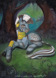 Size: 600x825 | Tagged: safe, artist:cosmicunicorn, character:zecora, species:zebra, female, forest, prone, solo, wip