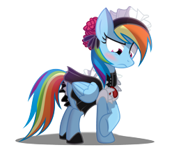 Size: 2185x1905 | Tagged: safe, artist:wicklesmack, character:rainbow dash, blushing, clothing, costume, cute, dashabetes, dressup, female, french maid, frown, maid, rainbow dash always dresses in style, simple background, solo, transparent background, unsure, vector