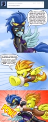Size: 900x2241 | Tagged: safe, artist:pluckyninja, character:nightshade, character:rainbow dash, character:spitfire, clothing, comic, costume, dialogue, jacket, shadowbolts, shadowbolts costume, stupid sexy spitfire, tumblr, tumblr:sexy spitfire, uniform, wonderbolts