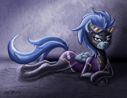 Size: 1320x1020 | Tagged: dead source, safe, artist:pluckyninja, character:nightshade, species:pegasus, species:pony, clothing, female, sexy, shadowbolts, solo, suit