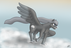 Size: 4000x2700 | Tagged: safe, artist:widjetarcs, oc, oc only, oc:stormfront, cloud, cloudy, snorting, solo, spread wings, stories from the front, unshorn fetlocks, wings