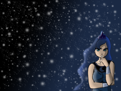 Size: 1024x768 | Tagged: safe, artist:allosaurus, artist:megasweet, character:princess luna, female, humanized, i am the night, looking at you, solo, wallpaper
