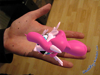 Size: 320x240 | Tagged: safe, artist:deathpwny, character:pinkie pie, species:alicorn, species:human, species:pony, 3d, animated, augmented reality, blender, cute, diapinkes, grin, hand, happy, hopping, irl, irl human, jumping, looking at you, micro, open mouth, pinkiecorn, ponies in real life, smiling, squee, weapons-grade cute, xk-class end-of-the-world scenario
