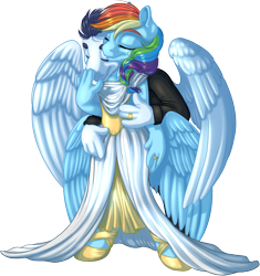 Size: 1286x1368 | Tagged: safe, artist:kittehkatbar, character:rainbow dash, character:soarin', species:anthro, species:unguligrade anthro, ship:soarindash, clothing, dress, female, hooves, male, shipping, simple background, straight, suit, transparent background