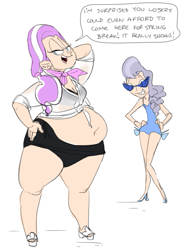 Size: 591x813 | Tagged: safe, artist:ross irving, character:diamond tiara, character:silver spoon, chubby diamond, colored, fat, humanized