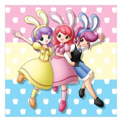 Size: 1200x1200 | Tagged: safe, artist:jdan-s, character:apple bloom, character:scootaloo, character:sweetie belle, species:pegasus, species:pony, bow tie, bunny ears, clothing, crossdressing, dress, humanized, kors k, shorts, wuv u