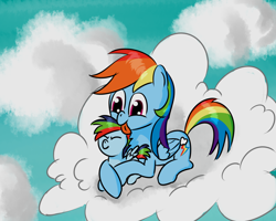 Size: 1280x1023 | Tagged: safe, artist:tggeko, character:rainbow dash, oc, parent:rainbow dash, parent:unnamed oc, parents:canon x oc, species:pegasus, species:pony, cleaning, colt, female, foal, licking, male, mare, mother and son, offspring, tongue out