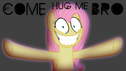 Size: 1251x712 | Tagged: dead source, source needed, safe, artist:zutheskunk edits, character:fluttershy, creepy, eyes, hug, nightmare fuel, slasher smile, smiling, teeth, yandere