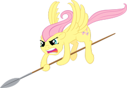 Size: 1280x888 | Tagged: safe, artist:moongazeponies, character:fluttershy, angry, flying, glare, open mouth, simple background, spear, spread wings, transparent background, vector, wings