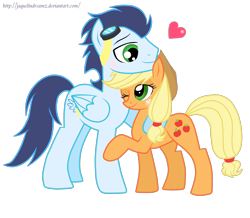 Size: 1572x1373 | Tagged: safe, artist:jaquelindreamz, character:applejack, character:soarin', ship:soarinjack, blushing, female, heart, male, shipping, straight