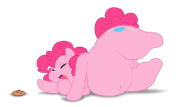Size: 1347x821 | Tagged: safe, artist:revadiehard, character:pinkie pie, belly, belly button, cookie, fat, obese