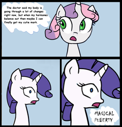 Size: 672x700 | Tagged: safe, artist:totallynotabronyfim, character:rarity, character:sweetie belle, comic, comic sans, style emulation, text