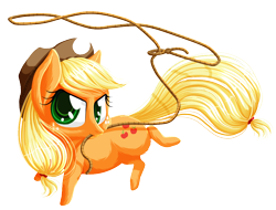 Size: 1050x800 | Tagged: safe, artist:kittehkatbar, character:applejack, female, lasso, mouth hold, rope, simple background, solo, transparent background