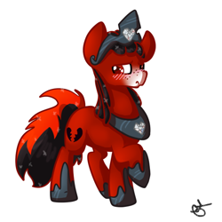 Size: 600x600 | Tagged: safe, artist:otterlore, oc, oc only, oc:florid, species:pony, 2013, black hair, crown, cutie mark, heart, jewelry, male, princess, red and black oc, red body, red eyes, royalty, shoes, simple background, solo, white background