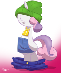 Size: 700x840 | Tagged: safe, artist:slypon, character:sweetie belle, species:pony, bipedal, boxers, clothing, female, gangsta, hug life, solo, underwear