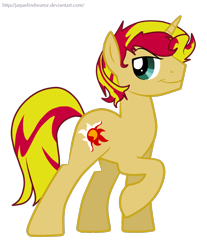 Size: 1084x1312 | Tagged: dead source, safe, artist:jaquelindreamz, character:sunset shimmer, species:pony, species:unicorn, rule 63, solo, sunset glare