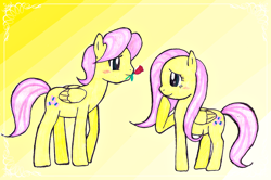 Size: 1892x1253 | Tagged: safe, artist:jaquelindreamz, character:fluttershy, butterscotch, female, flutterscotch, male, rule 63, selfcest, shipping, straight