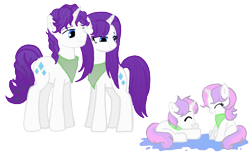 Size: 2127x1312 | Tagged: safe, artist:jaquelindreamz, character:rarity, character:sweetie belle, elusive, female, male, ponidox, puddle, rarilusive, rule 63, self ponidox, selfcest, shipping, silver bell, straight, wet, wet mane, wet mane rarity
