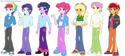 Size: 3972x1776 | Tagged: safe, artist:jaquelindreamz, character:applejack, character:fluttershy, character:pinkie pie, character:rainbow dash, character:rarity, character:sunset shimmer, character:twilight sparkle, oc:dusk shine, my little pony:equestria girls, applejack (male), bubble berry, butterscotch, elusive, eqg promo pose set, equestria guys, humane seven, line-up, male, mane six, rainbow blitz, rule 63, sunset glare