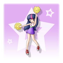 Size: 1350x1350 | Tagged: safe, artist:jdan-s, character:twilight sparkle, armpits, cheerleader, clothing, converse, cosplay, dress, female, humanized, lucky star, shoes, solo