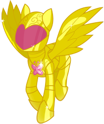 Size: 1273x1514 | Tagged: safe, artist:totallynotabronyfim, character:fluttershy, ambiguous gender, armor, badass, element of kindness, elements of harmony, flutterbadass, implied fluttershy, power armor, powered exoskeleton, shine, solo, sparkles