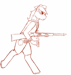 Size: 757x803 | Tagged: safe, artist:widjetarcs, character:braeburn, species:anthro, gun, handy gloves, lever action rifle, male, rifle, solo