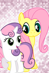 Size: 640x960 | Tagged: safe, artist:cosmicunicorn, character:fluttershy, character:sweetie belle, wallpaper