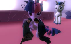 Size: 1680x1050 | Tagged: safe, artist:pinkie diane roosevelt phd, character:shining armor, character:twilight sparkle, 3d, citizen, colonel cubbage, description is relevant, gmod, half-life, half-life 2, human fetish, my little human, now kiss, twilight snapple