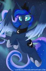 Size: 900x1391 | Tagged: safe, artist:lustrous-dreams, character:princess luna, aurora borealis, colored wings, colored wingtips, female, solo, stars