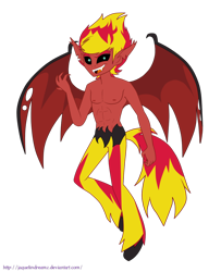 Size: 900x1111 | Tagged: safe, artist:jaquelindreamz, character:sunset satan, character:sunset shimmer, equestria girls:equestria girls, g4, my little pony: equestria girls, my little pony:equestria girls, abs, bare chest, clothing, demon, equestria guys, male, rule 63, solo, sunset glare, sunset lucifer, sunset satan, topless