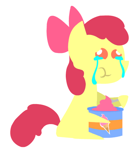 Size: 450x500 | Tagged: safe, artist:mrponiator, character:apple bloom, species:earth pony, species:pony, animated, comfort eating, crying, eating, female, filly, food, gif, ice cream, loop, pointy ponies, sad, simple background, sitting, solo, spoon, transparent background, what i learned today