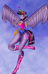 Size: 1397x2137 | Tagged: safe, artist:odiz, character:twilight sparkle, character:twilight sparkle (alicorn), species:alicorn, species:anthro, beautiful, breasts, cleavage, cosplay, curvy, cute, female, impossibly wide hips, legs, purple eyes, purple hair, solo, wide hips, wonder woman