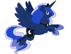 Size: 1400x1050 | Tagged: safe, artist:fizzy-dog, character:princess luna, female, flying, looking at you, simple background, smiling, solo
