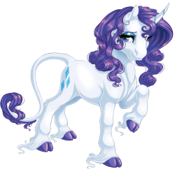 Size: 1265x1227 | Tagged: safe, artist:kittehkatbar, character:rarity, species:classical unicorn, species:pony, cloven hooves, colored hooves, curved horn, female, leonine tail, raised hoof, realistic horse legs, simple background, solo, transparent background, unshorn fetlocks